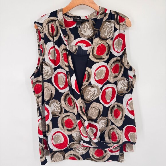 Alfani Woman Sleeveless Wrap Blouse top size 20W plus red Circle Print - Picture 4 of 10